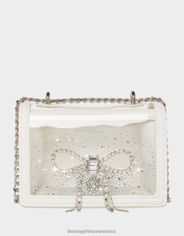 Betsey Johnson accesorios mujer F00V225 bolso convertible transparente con lazo de pedrería blanco