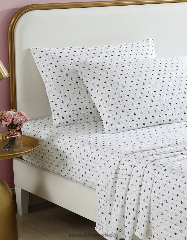 Betsey Johnson accesorios unisexo F00V410 juego completo de sábanas blanco rayado listón multi