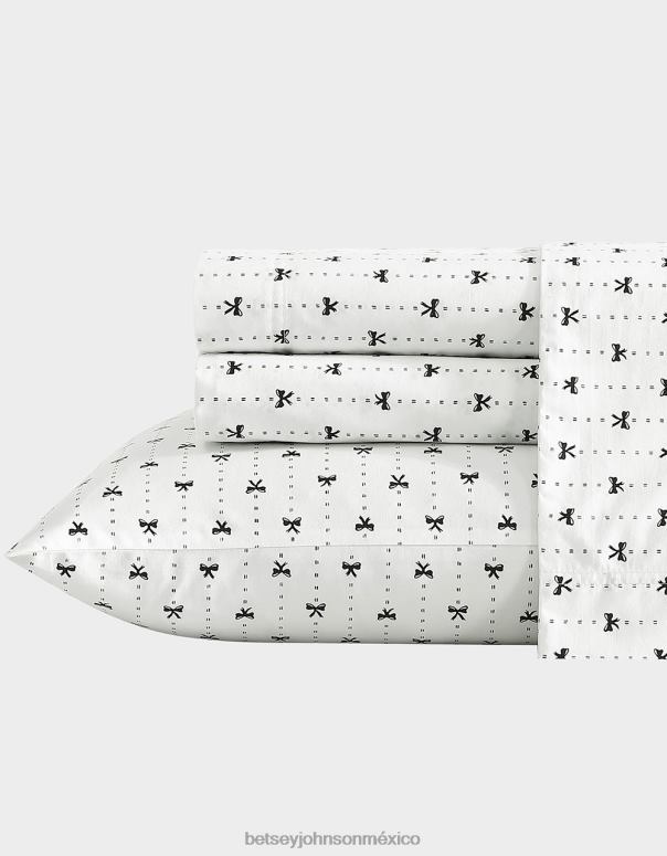 Betsey Johnson accesorios unisexo F00V410 juego completo de sábanas blanco rayado listón multi