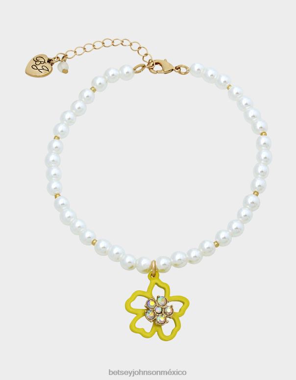 Betsey Johnson joyas mujer F00V355 tobillera con flor de perla y espectáculo de flores amarillo