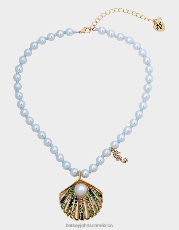 Betsey Johnson joyas mujer F00V312 collar con colgante de concha de perla con control de crucero azul