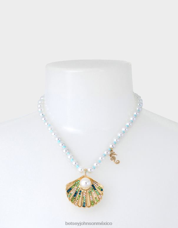 Betsey Johnson joyas mujer F00V312 collar con colgante de concha de perla con control de crucero azul