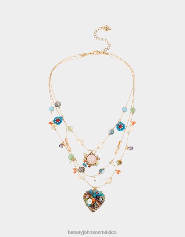Betsey Johnson joyas mujer F00V324 collar de ilusión de corazón de flores mixtas multi