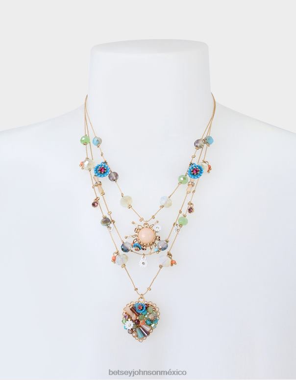 Betsey Johnson joyas mujer F00V324 collar de ilusión de corazón de flores mixtas multi