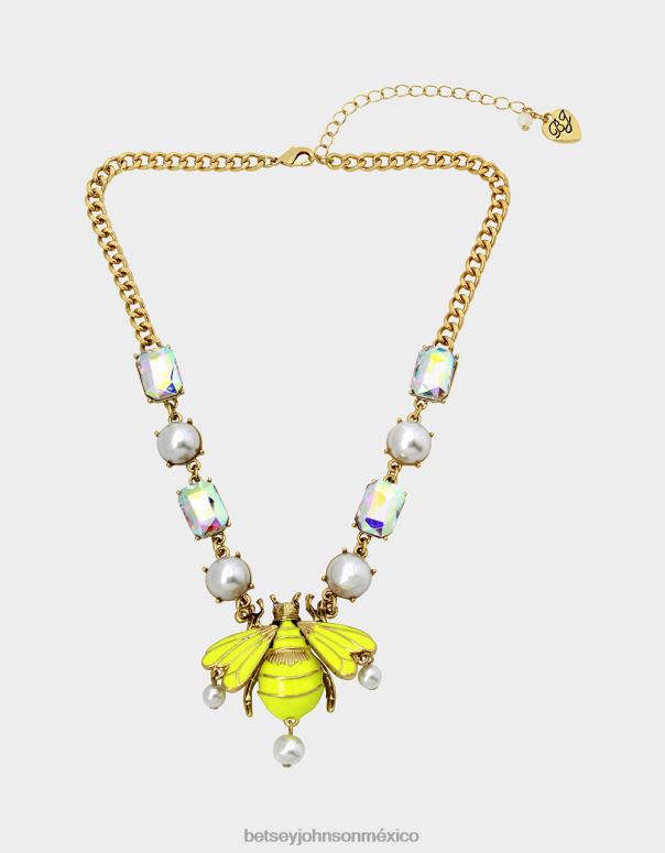 Betsey Johnson joyas mujer F00V357 colgante corto de abeja de exhibición de flores amarillo