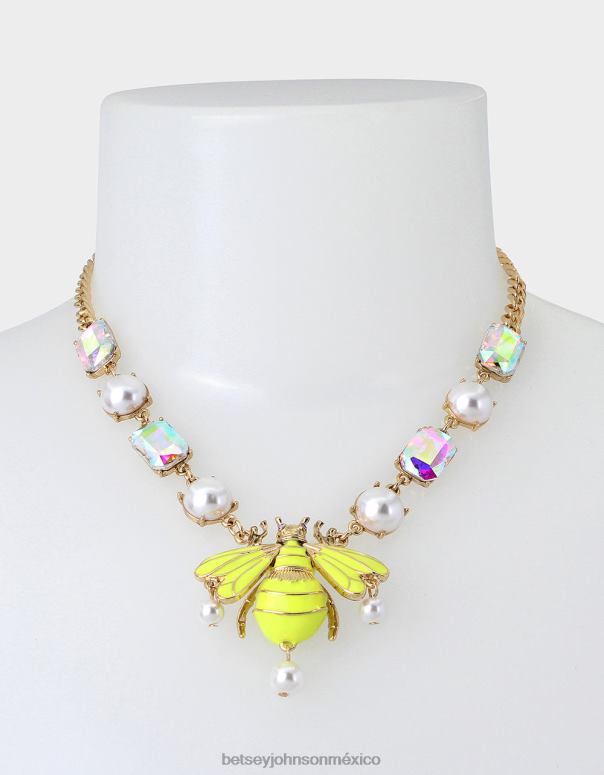 Betsey Johnson joyas mujer F00V357 colgante corto de abeja de exhibición de flores amarillo