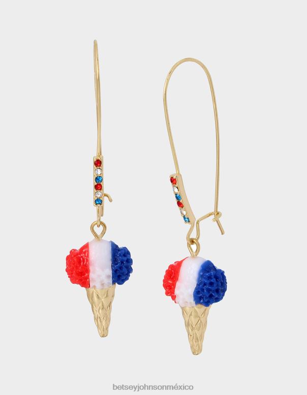 Betsey Johnson joyas mujer F00V328 Pendientes de gancho de cono de nieve del 4 de julio rojo blanco azul