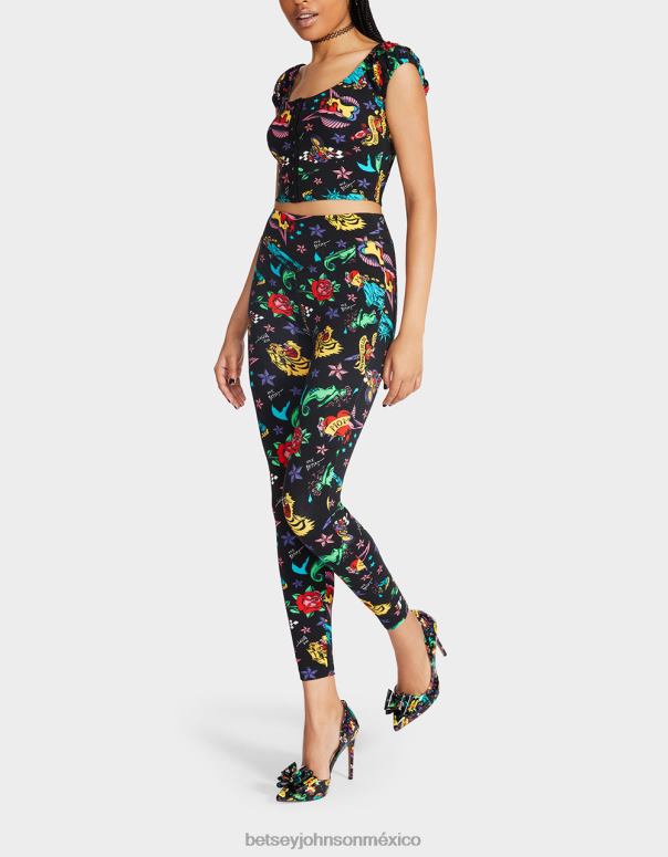Betsey Johnson ropa mujer F00V287 80th bash segunda piel legging tatuaje tatuaje pri