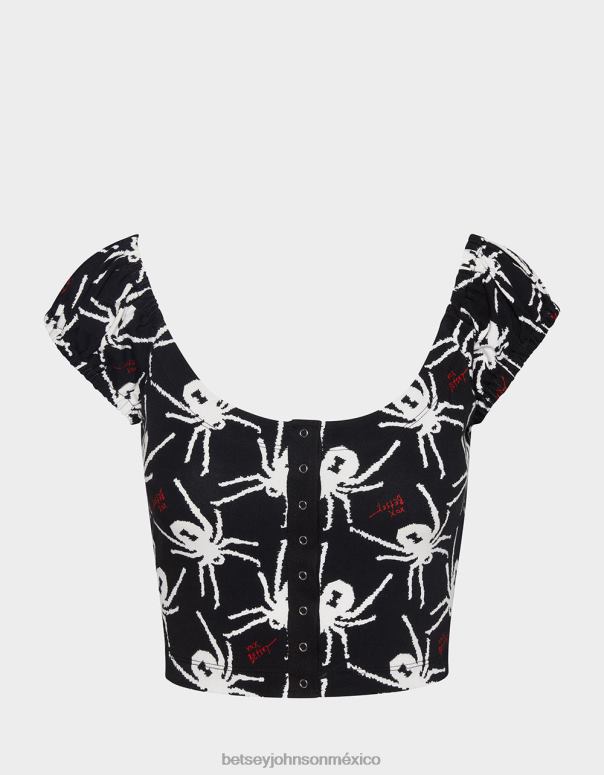 Betsey Johnson ropa mujer F00V291 top corto con mangas abullonadas de 80th bash blanco negro