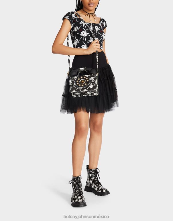 Betsey Johnson ropa mujer F00V291 top corto con mangas abullonadas de 80th bash blanco negro