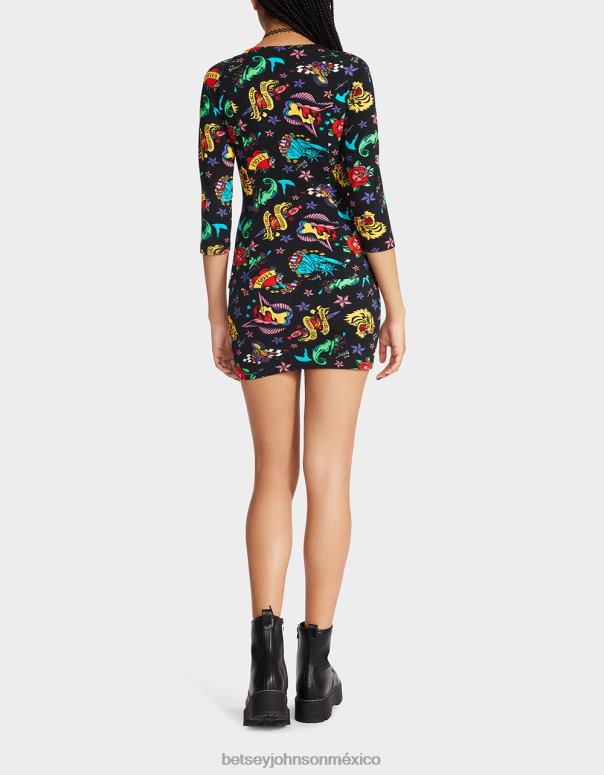 Betsey Johnson ropa mujer F00V292 80th bash corset raglan top tatuaje tatuaje pri