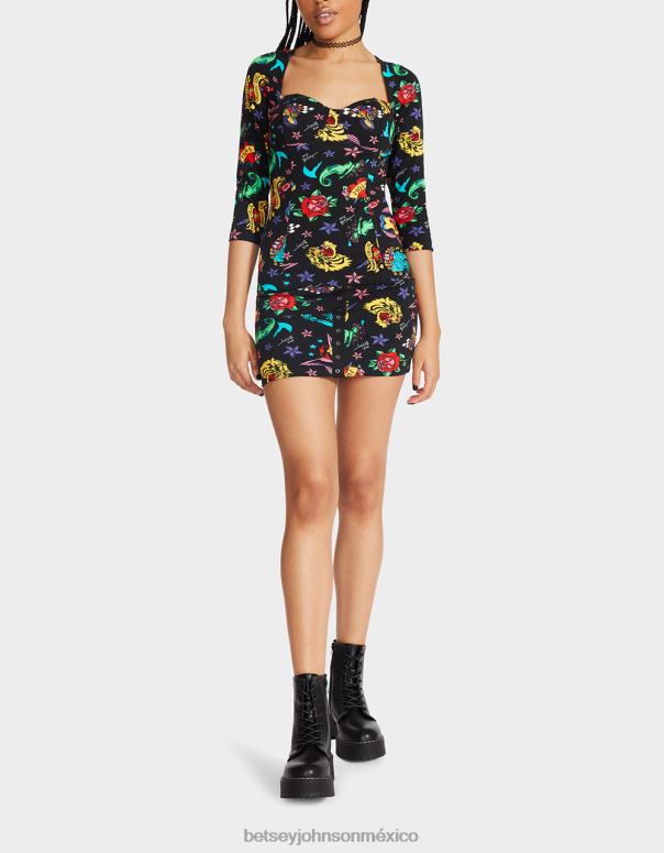 Betsey Johnson ropa mujer F00V292 80th bash corset raglan top tatuaje tatuaje pri