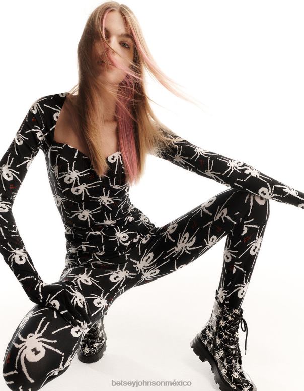 Betsey Johnson ropa mujer F00V305 Top raglán con corsé 80th bash blanco negro