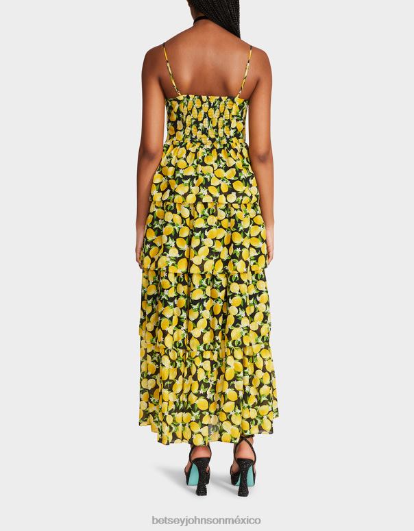 Betsey Johnson ropa mujer F00V264 vestido largo la la limones negro