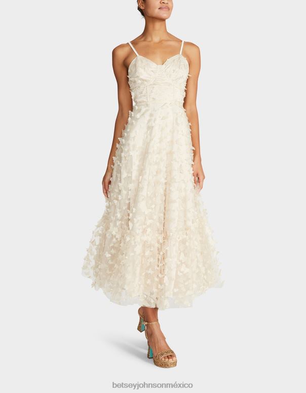 Betsey Johnson ropa mujer F00V273 hermoso maxi vestido de mariposa crema