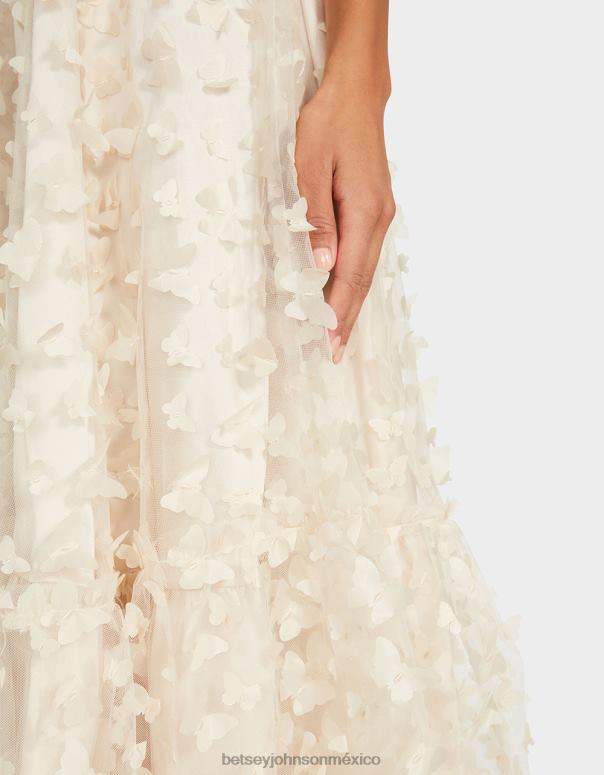 Betsey Johnson ropa mujer F00V273 hermoso maxi vestido de mariposa crema