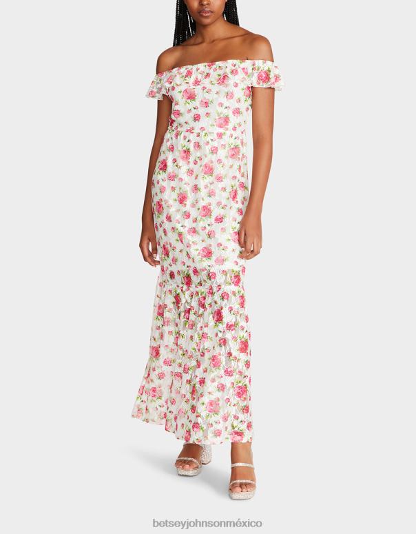 Betsey Johnson ropa mujer F00V274 vestido largo con sobrecarga floral blanco