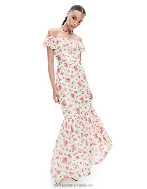 Betsey Johnson ropa mujer F00V274 vestido largo con sobrecarga floral blanco