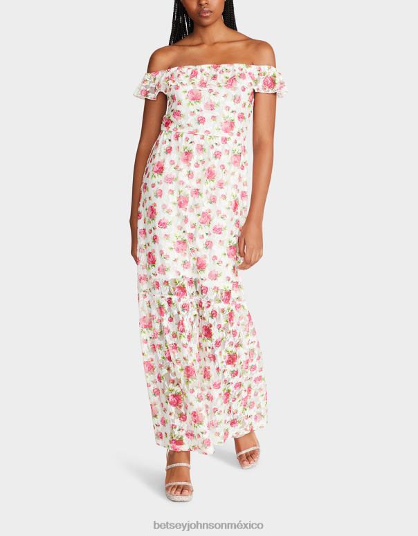 Betsey Johnson ropa mujer F00V274 vestido largo con sobrecarga floral blanco