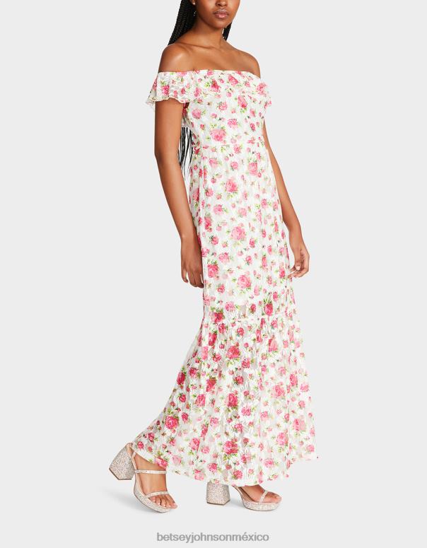 Betsey Johnson ropa mujer F00V274 vestido largo con sobrecarga floral blanco