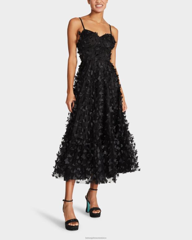 Betsey Johnson ropa mujer F00V275 hermoso maxi vestido de mariposa negro