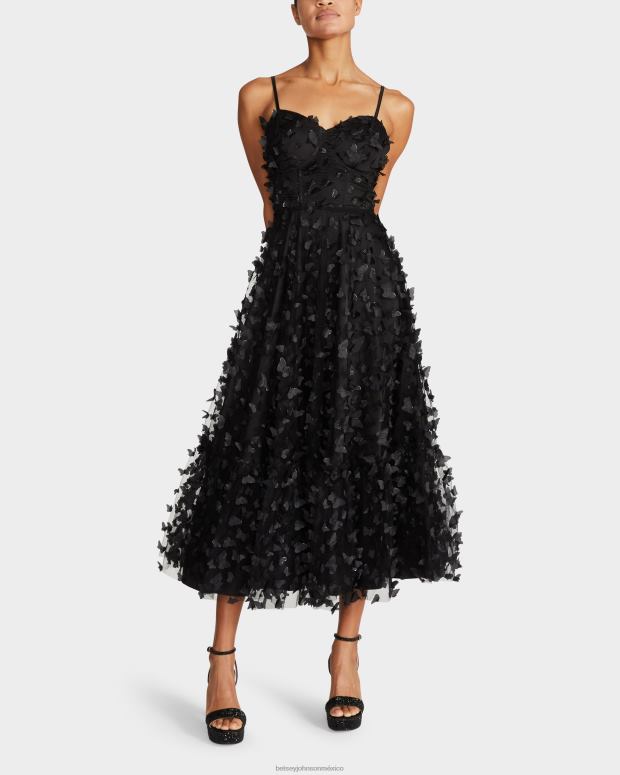 Betsey Johnson ropa mujer F00V275 hermoso maxi vestido de mariposa negro