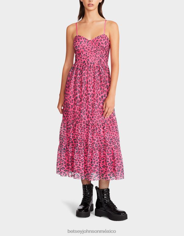 Betsey Johnson ropa mujer F00V276 corsé de encaje elástico wild n out midi caliente rosa
