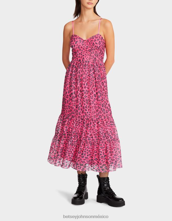 Betsey Johnson ropa mujer F00V276 corsé de encaje elástico wild n out midi caliente rosa