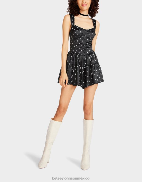 Betsey Johnson ropa mujer F00V277 mameluco de calavera negro