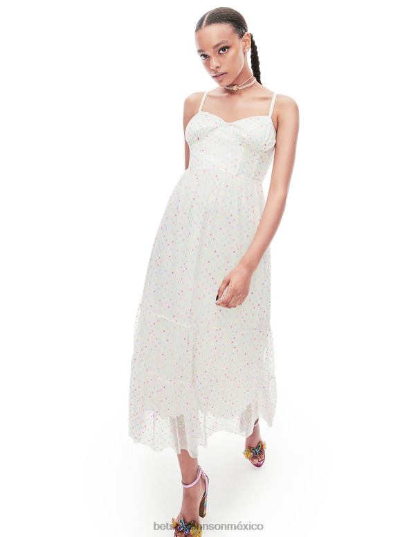 Betsey Johnson ropa mujer F00V281 vestido midi estilo corsé Garden Vibes multi blanco