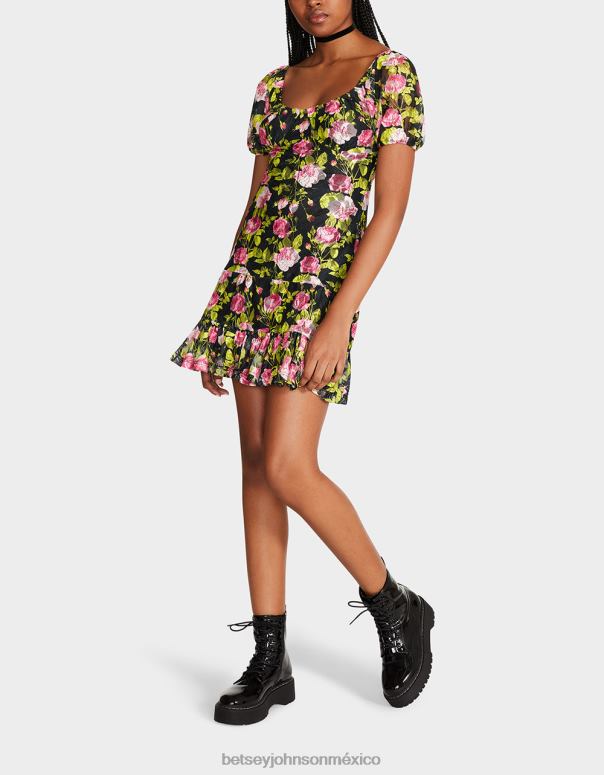 Betsey Johnson ropa mujer F00V282 vestido corto floral vintage negro
