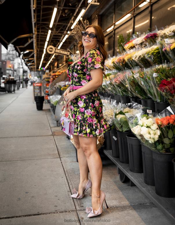 Betsey Johnson ropa mujer F00V282 vestido corto floral vintage negro