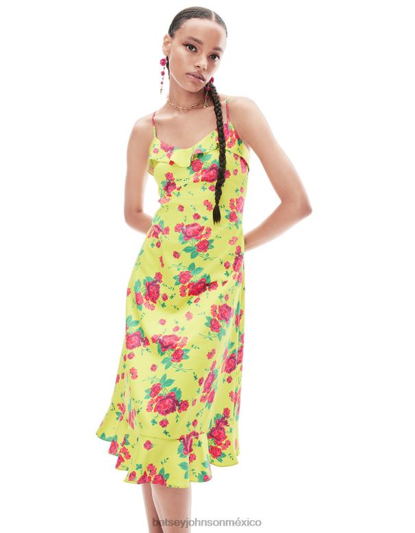 Betsey Johnson ropa mujer F00V284 vestido midi con rosas pintadas cal