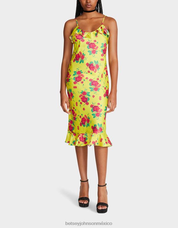 Betsey Johnson ropa mujer F00V284 vestido midi con rosas pintadas cal
