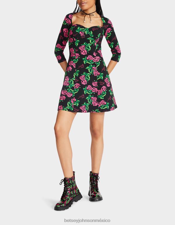 Betsey Johnson ropa mujer F00V290 vestido raglán corsé 80th bash rosas