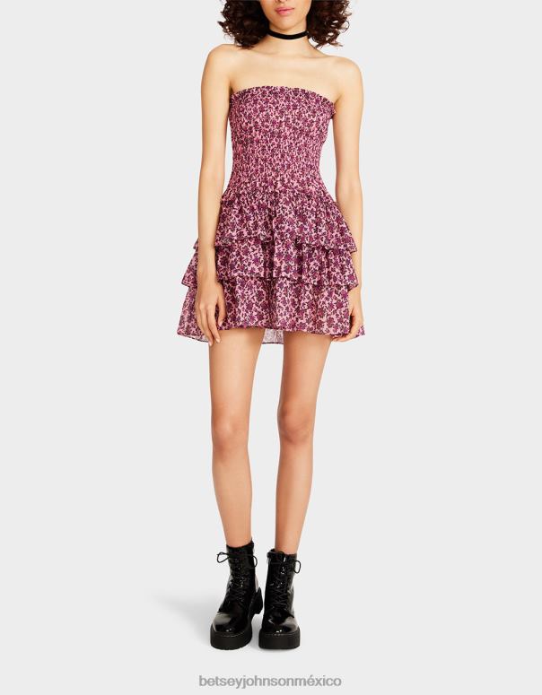 Betsey Johnson ropa mujer F00V294 mini vestido sin tirantes con flores vintage rosa