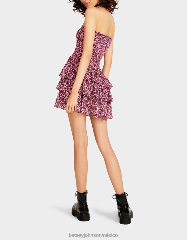 Betsey Johnson ropa mujer F00V294 mini vestido sin tirantes con flores vintage rosa