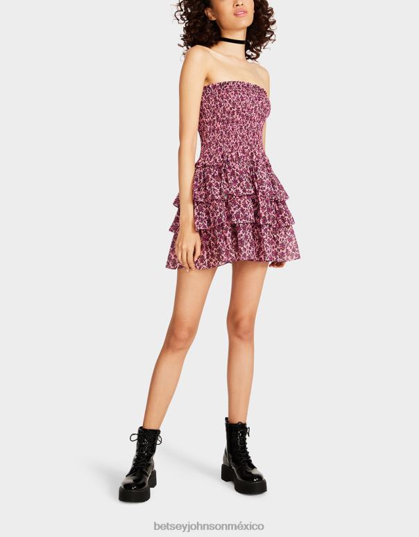 Betsey Johnson ropa mujer F00V294 mini vestido sin tirantes con flores vintage rosa