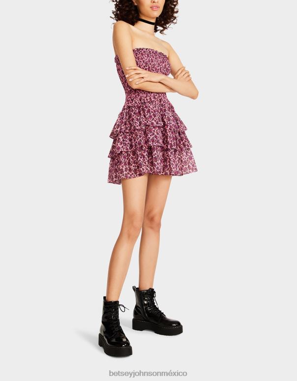 Betsey Johnson ropa mujer F00V294 mini vestido sin tirantes con flores vintage rosa