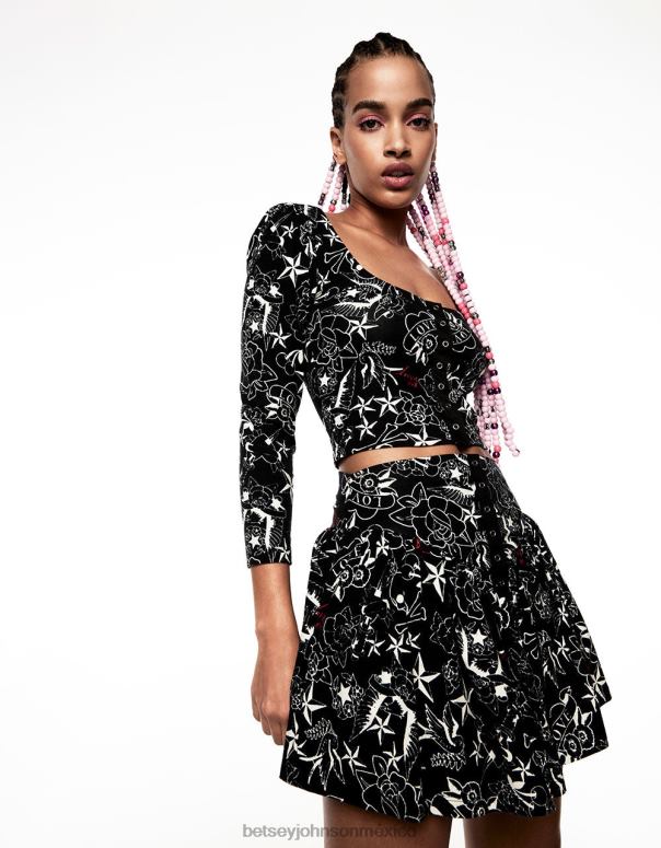Betsey Johnson ropa mujer F00V296 bonito en punk vintage inspirado volante minifalda tatuaje imprimir