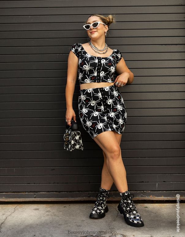 Betsey Johnson ropa mujer F00V297 minifalda 80th bash con corchetes en la parte delantera blanco negro