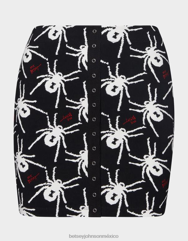 Betsey Johnson ropa mujer F00V297 minifalda 80th bash con corchetes en la parte delantera blanco negro