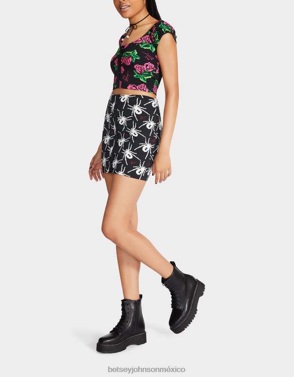 Betsey Johnson ropa mujer F00V297 minifalda 80th bash con corchetes en la parte delantera blanco negro