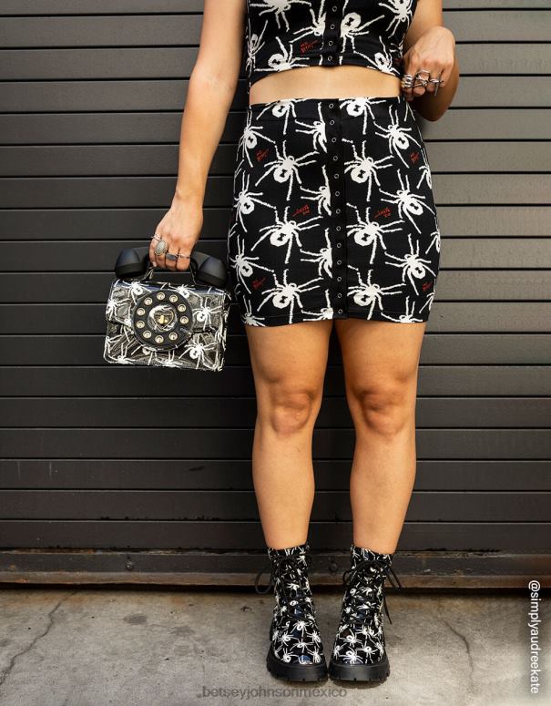 Betsey Johnson ropa mujer F00V297 minifalda 80th bash con corchetes en la parte delantera blanco negro