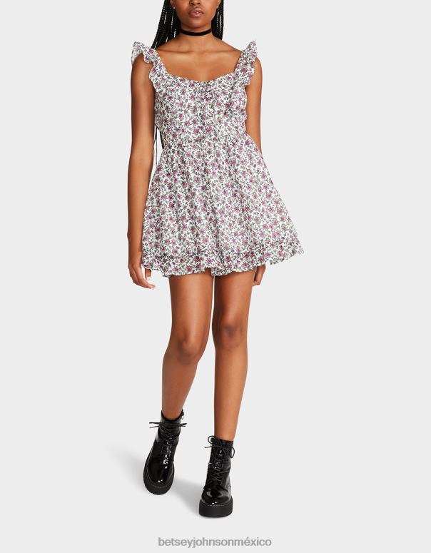 Betsey Johnson ropa mujer F00V300 mini vestido floral ditsy vintage blanco multi