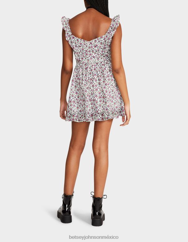 Betsey Johnson ropa mujer F00V300 mini vestido floral ditsy vintage blanco multi