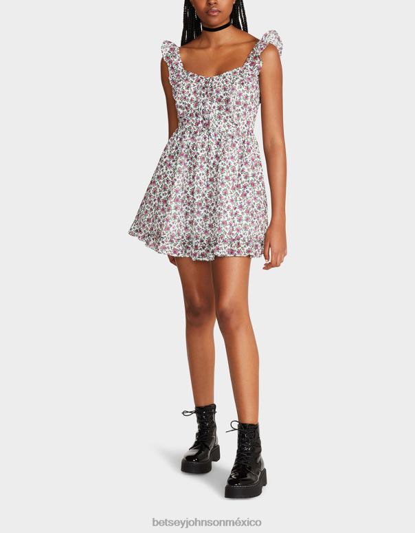 Betsey Johnson ropa mujer F00V300 mini vestido floral ditsy vintage blanco multi