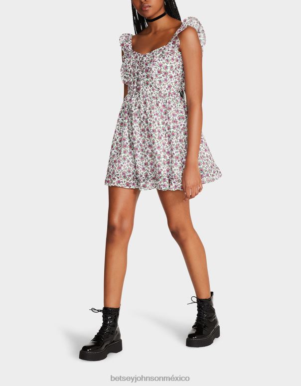 Betsey Johnson ropa mujer F00V300 mini vestido floral ditsy vintage blanco multi