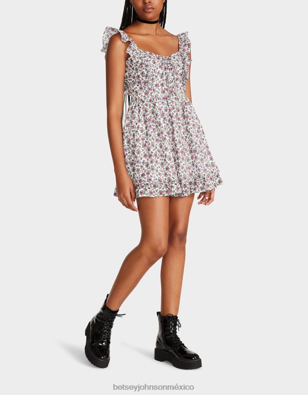 Betsey Johnson ropa mujer F00V300 mini vestido floral ditsy vintage blanco multi