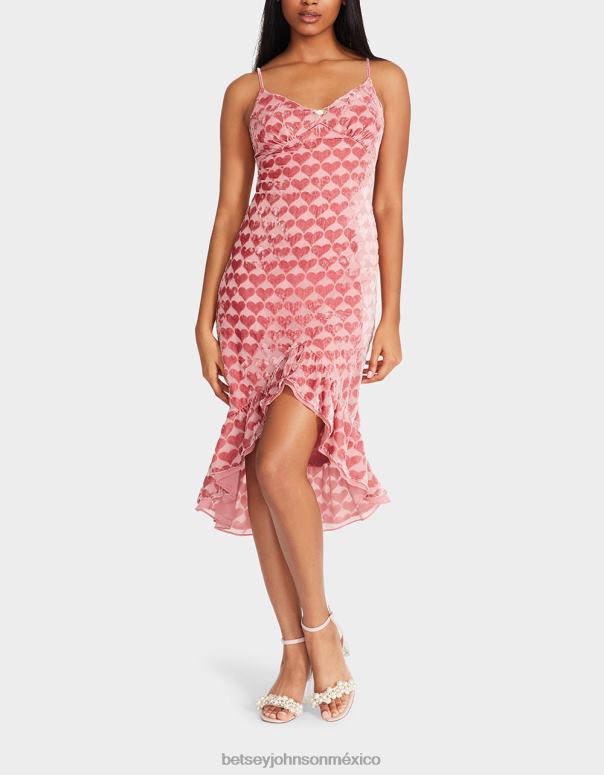 Betsey Johnson ropa mujer F00V308 vestido midi con corazón de terciopelo desgastado rosa
